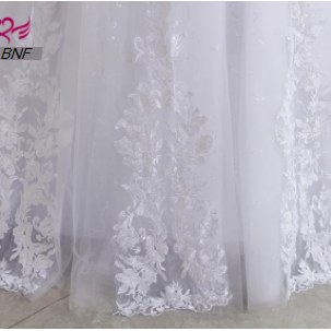 Sheer V Neck Crystal Beading Lace Wedding Dress..