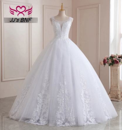 Sheer V Neck Crystal Beading Lace Wedding Dress Plus Size Pure White Ball Gown Robe De Mariage Bride Dress For Women