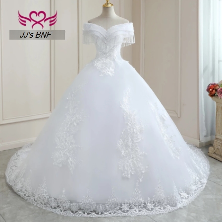 Crystal Beaded Wedding Dresses Plus Size White Wedding Gown Pretty Lace On Neck Africa Style Wedding Dress For Women