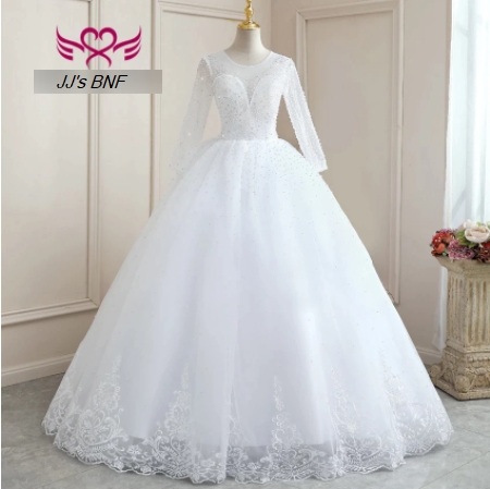 Long Sleeves Luxury Wedding Gown For Women Pearls And Beading Wedding Dress Pure White Bride Dresses