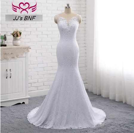 Lace Mermaid Wedding Dresses Pure White Vintage Bridal Dress Wedding Gown Plus Size Wedding Dress